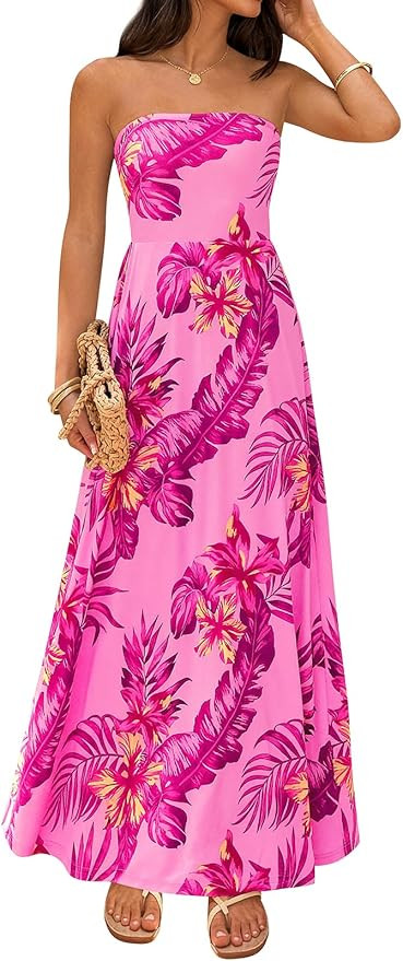 PRETTYGARDEN Sleeveless Floral Summer Maxi Dresses for Women 2026 Tube Top Flowy Long Dress Tropi... | Amazon (US)