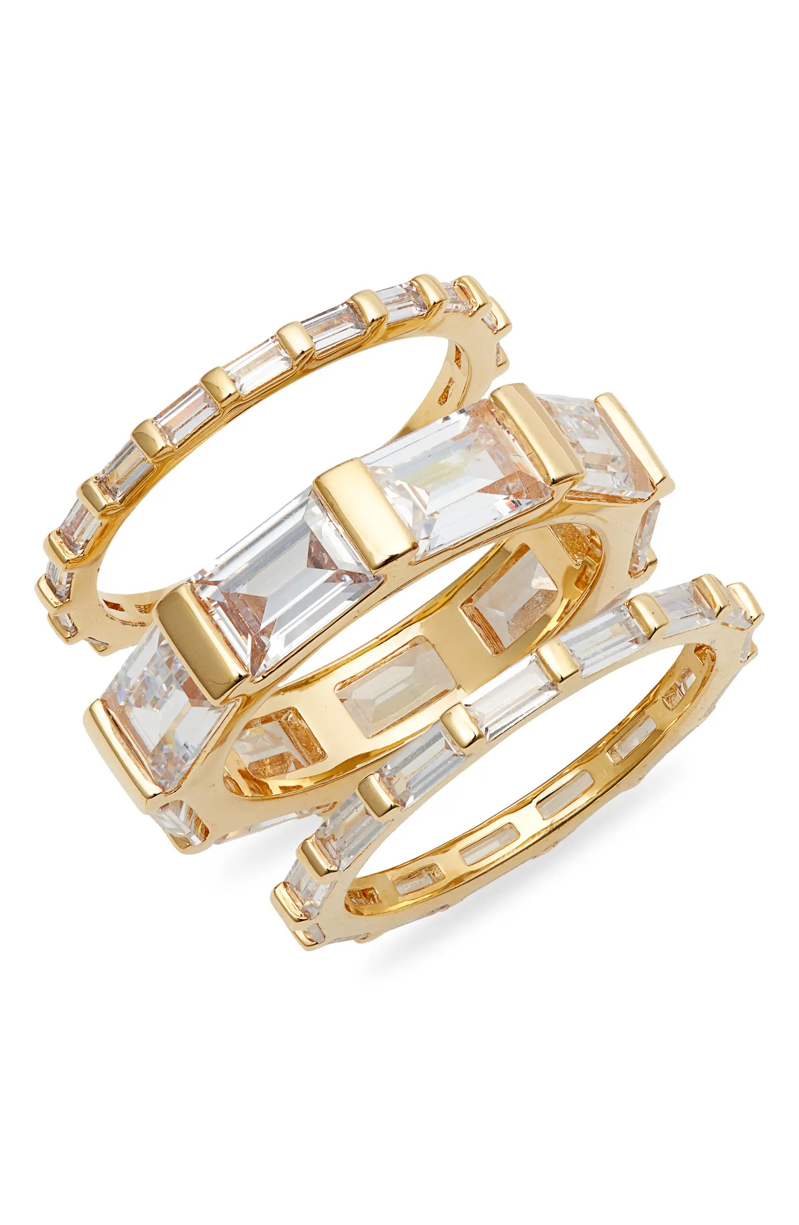 Set of 3 Cubic Zirconia Baguette Rings | Nordstrom