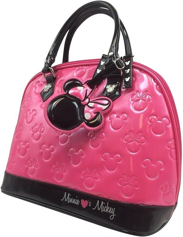Disney Parks Minnie Loves Mickey Embossed Bowler Ball Bag Purse Hot Pink Black | Amazon (US)