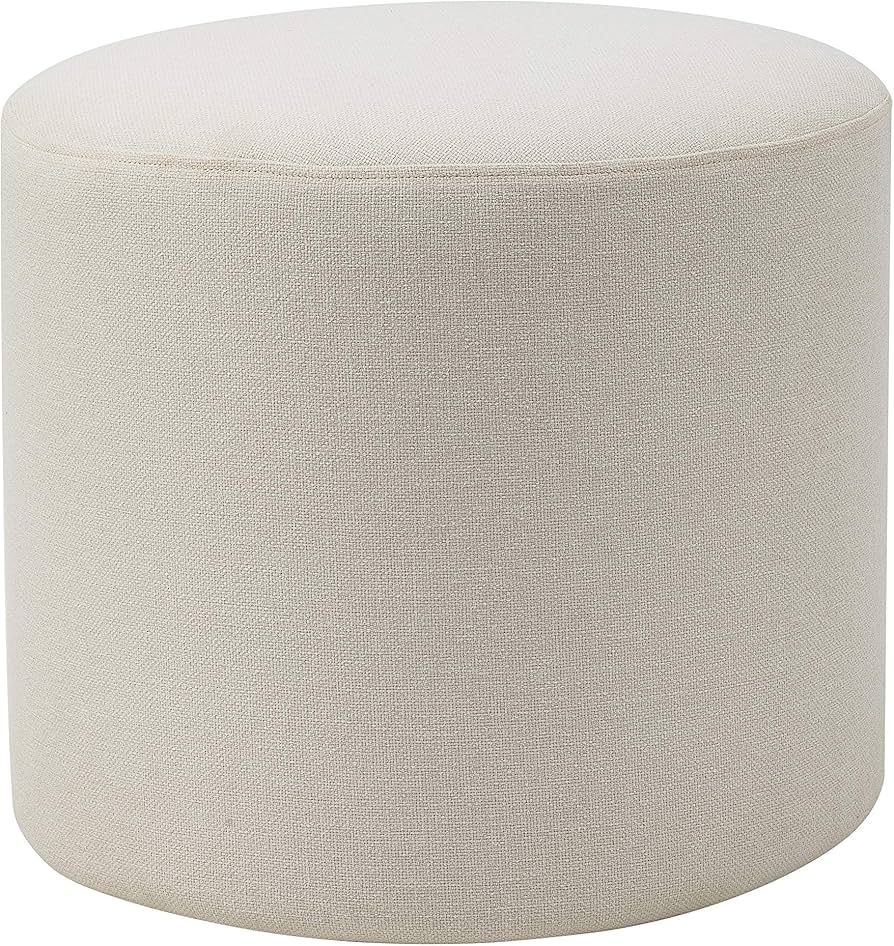 Wovenbyrd 19-Inch Wide Round Pouf Ottoman Footstool, Cream Fabric | Amazon (US)