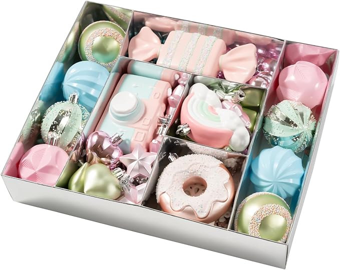 58PCS Pastel Christmas Ornaments Set, Assorted Colorful Candy Doughnut Christmas Balls Ornaments,... | Amazon (US)
