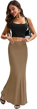 KIFOVEN Women's High Waist Elastic Flare Sexy Bodycon Basic Slim Maxi Skirt | Amazon (US)