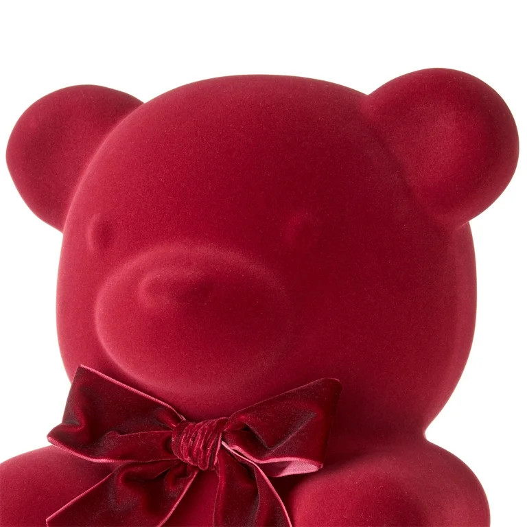 Flocked Bear Tabletop Decoration, Red, 12", Valentine's Day by Way To Celebrate | Walmart (US)