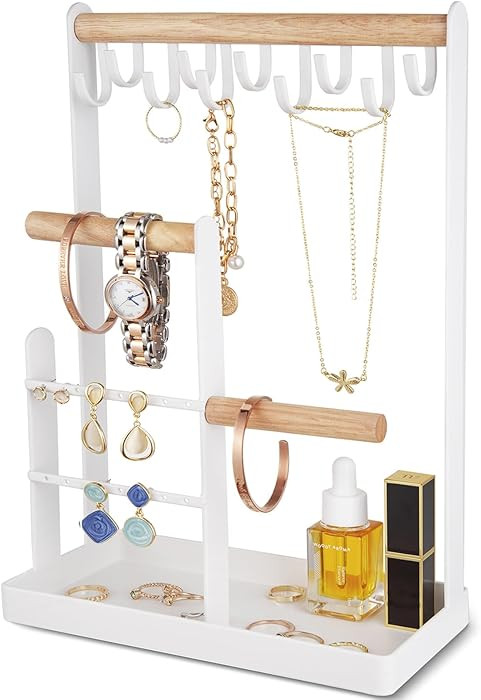 ProCase Jewelry Stand Holder Organizer, 4-Tier Necklace Holder with Ring Tray, 10 Hooks Necklaces... | Amazon (US)