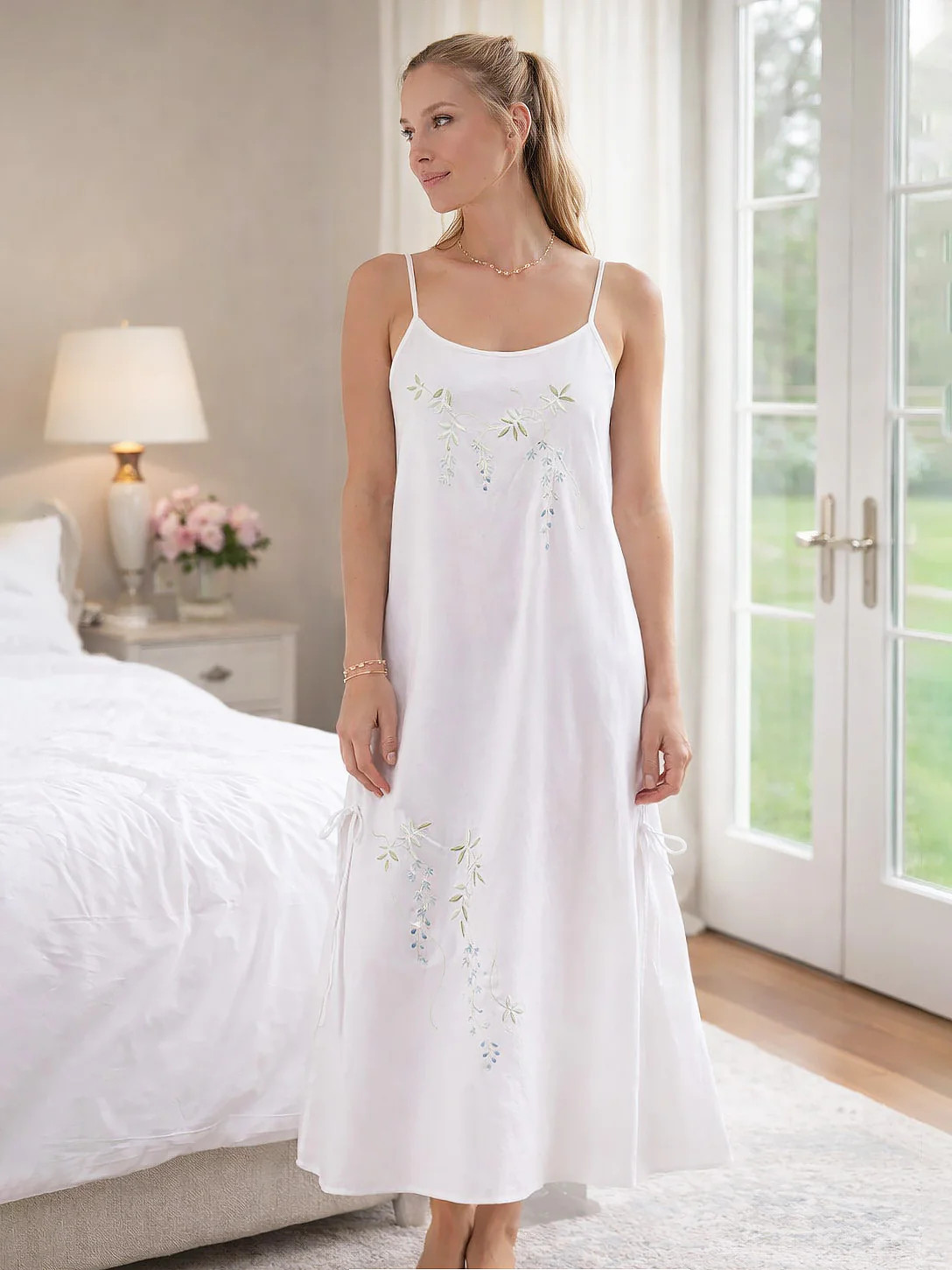 Jane White Cotton Nightgown** - EL330 | Jacaranda Living