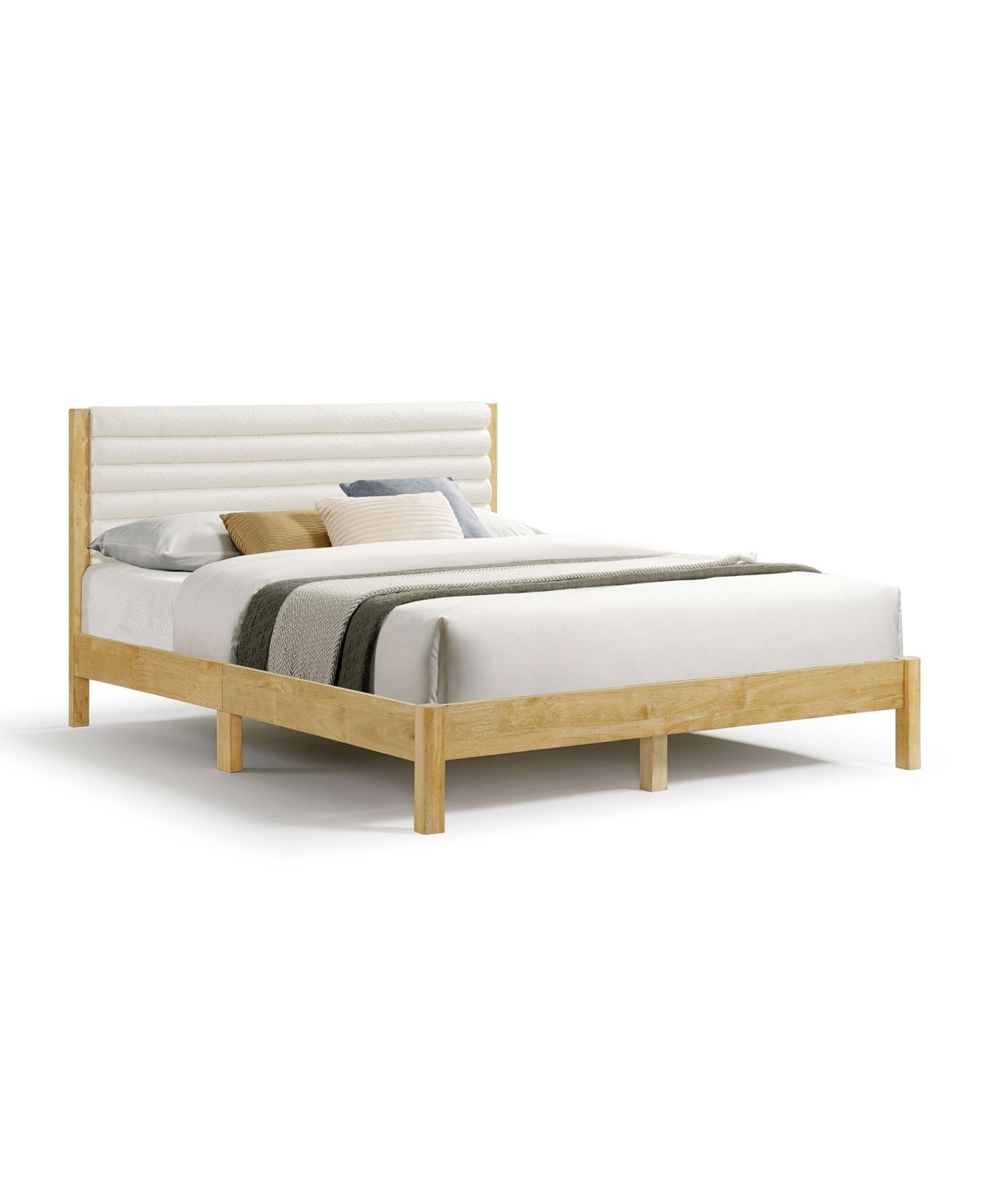 Furniture of America Adin Queen Platform Bed with Boucle Upholstery - White and Natural | Macy's