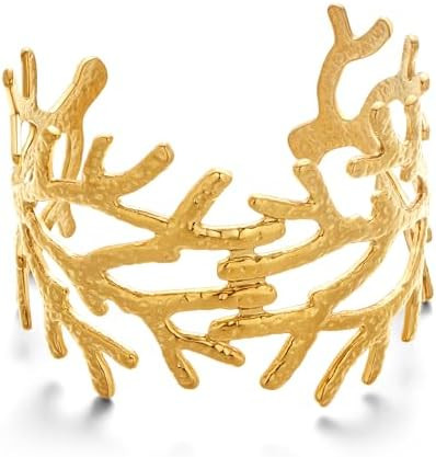WOWORAMA Chunky Gold Shell Cuff Bracelets for Women Wide Hammered Starfish Bracelet Gold Coral Re... | Amazon (US)