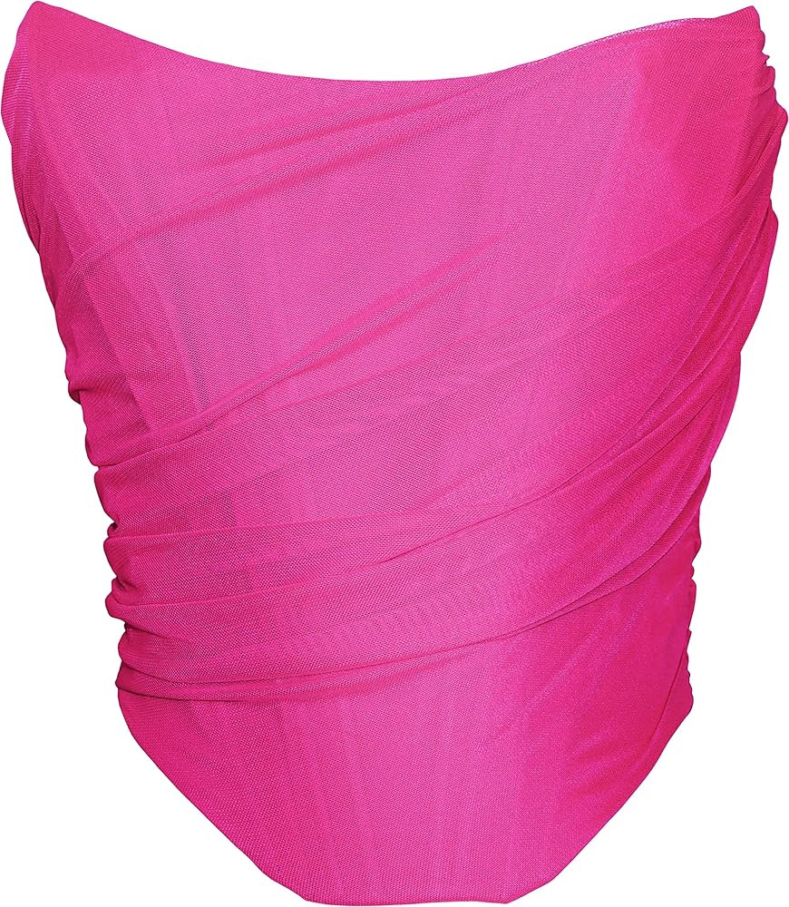 MOALLUOM Mesh Corset Crop Top Bustier Underbust Boned Backless Sleeveless Strapless Off Shoulder ... | Amazon (US)