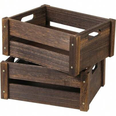 Wooden Crates, Farmhouse Wooden Crates For Storage, Rustic Handmade Wood Crate With Handles, Durable Wooden Crates For Display, Large Wooden Crate Box | SHEIN