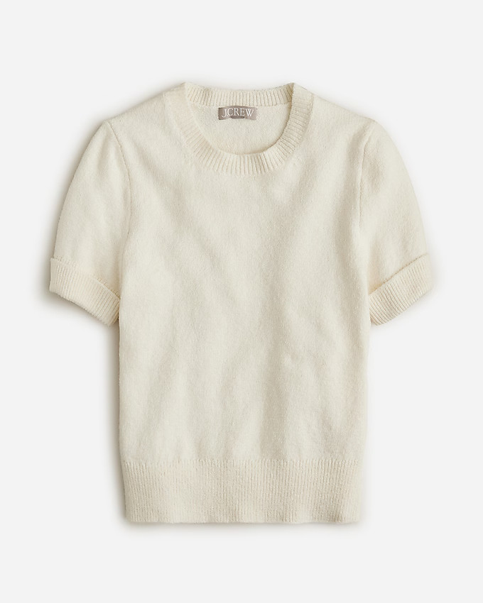 Cuff-sleeve cropped crewneck sweater in textured bouclé | J. Crew US