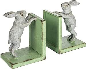 Creative Co-Op 2-Tone Cast Iron Rabbit, Set of 2, Grey and Green Bookend | Amazon (US)