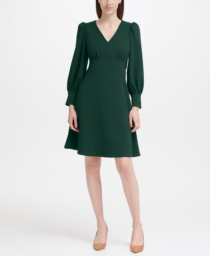 Calvin Klein Puff-Sleeve Fit-&-Flare Dress & Reviews - Dresses - Women - Macy's | Macys (US)