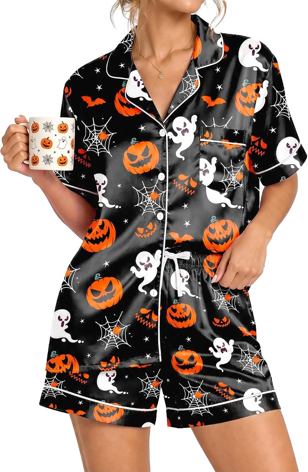 Womens Silky Pajama Sets Short Sleeve Loungewear 2 Pcs Satin Soft Pj Sets Button Down Women's Summer Sleepwear | Amazon (US)