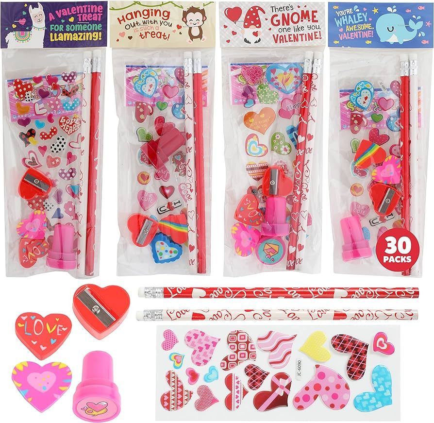 Funeta 30 Pack Valentines Day Stationery, Kids Class Party Favor Cards Set and Gifts for School C... | Amazon (US)