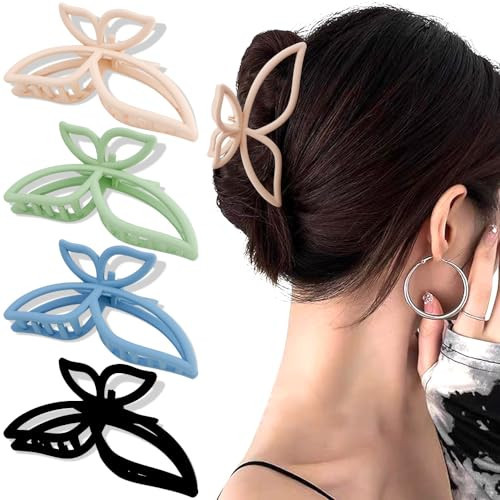 AHONEY Butterfly Hair Clips, 4Pcs Butterfly Claw Clips 4.3" for Women Girls, Non Slip Cute Hair Clips Matte Finish Hair Claws Hair Accessories | Amazon (US)