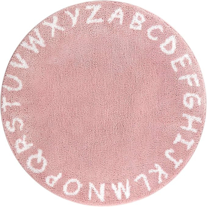 Lahome Pink Round Rug for Girls Bedroom - 3' Circle Nursery Rug for Kids Room Washable Non-Slip A... | Amazon (US)