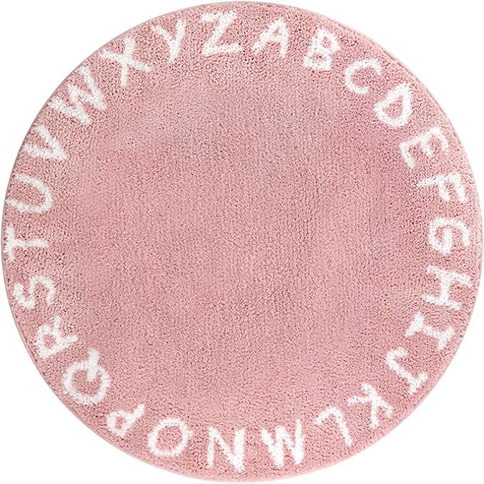 Lahome Pink Round Rug for Girls Bedroom - 3' Circle Nursery Rug for Kids Room Washable Non-Slip A... | Amazon (US)