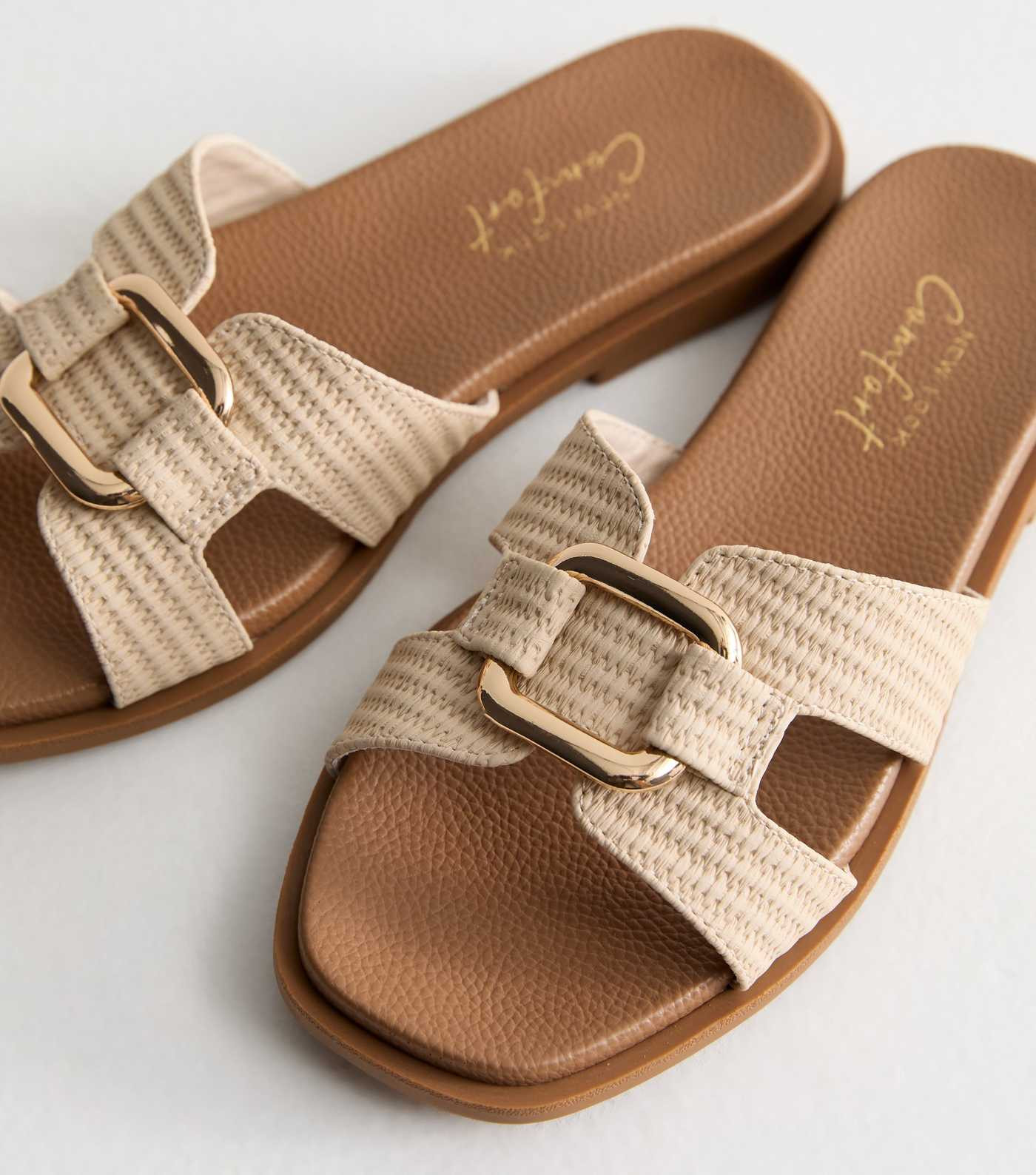 Wide Fit Off White Raffia Hardware Strap Sandals | New Look | New Look (UK)
