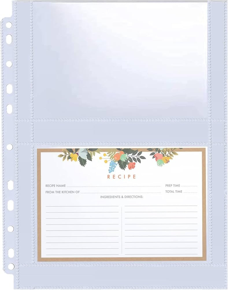 30 Pack 120 Pockets 4x6 Recipe Card Sleeves,3 Ring Binder Recipe Card Protector Pages,Double Side... | Amazon (US)