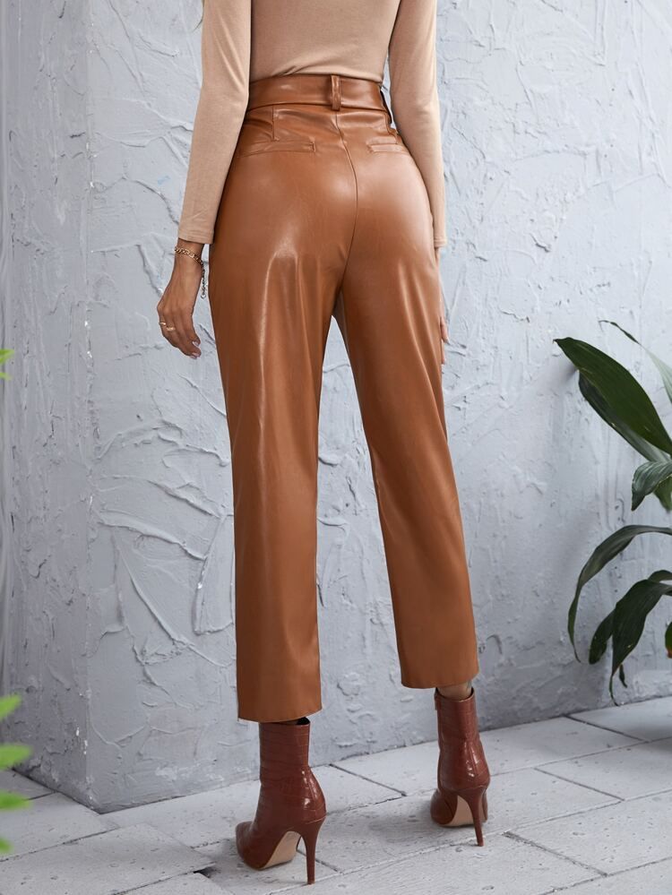 PU Leather Solid Straight Leg Pants | SHEIN