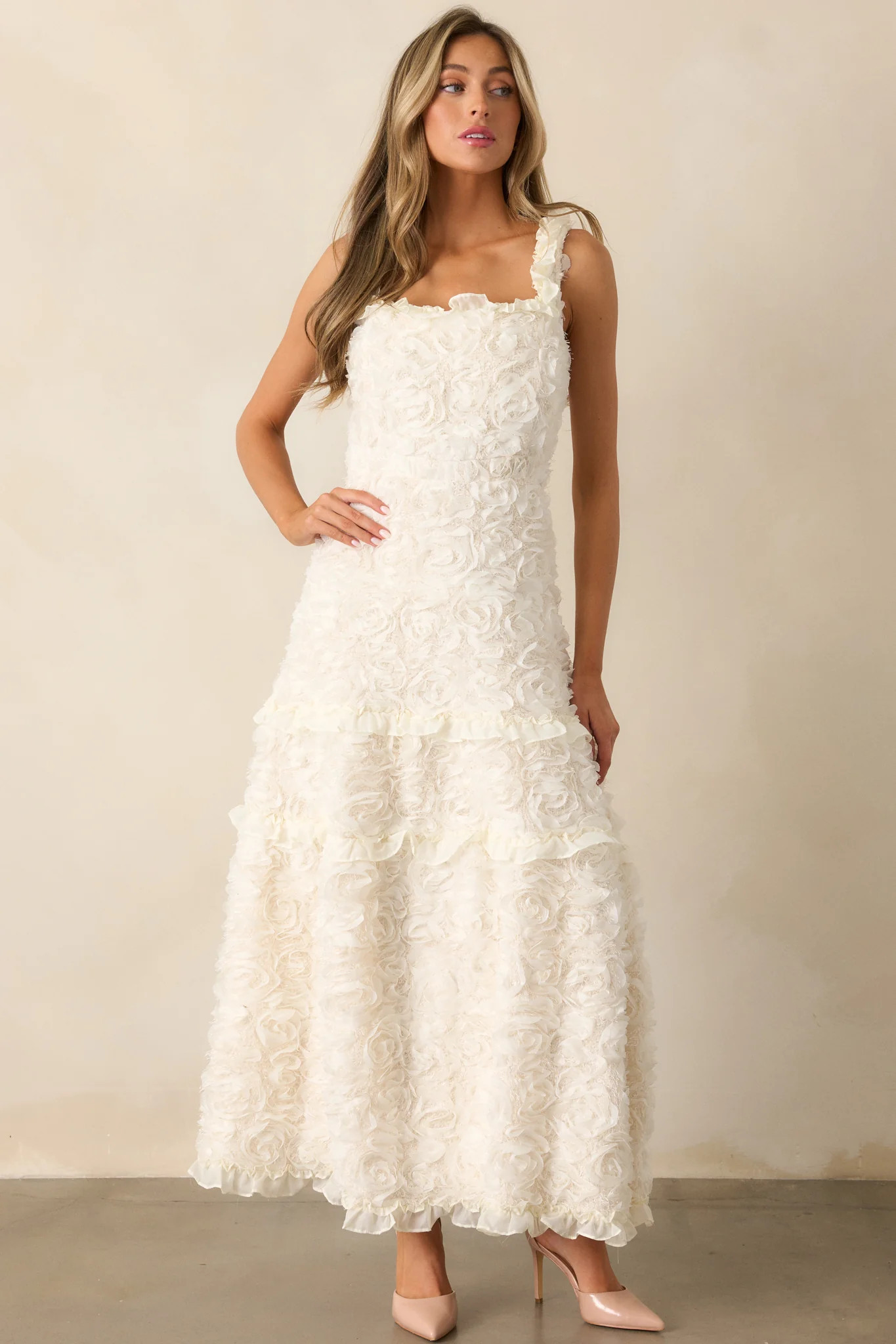 Something Good Ivory Floral Applique Maxi Dress | Red Dress