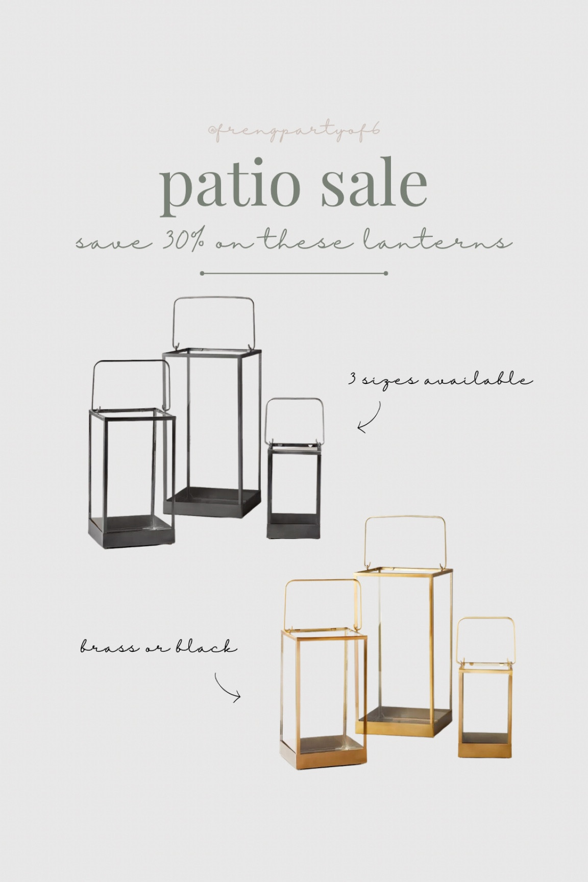Patio sale alert! These cute and modern lanterns are 30% off! Available in 3 sizes and 2 finishes (black or brass). 

Patio decor, outdoor, front porch

#LTKhome #LTKunder50 #LTKsalealert