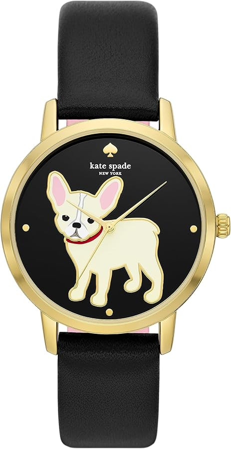 Kate Spade New York women's metro three-hand puppy black leather band watch (Model: KSW9069) | Amazon (US)