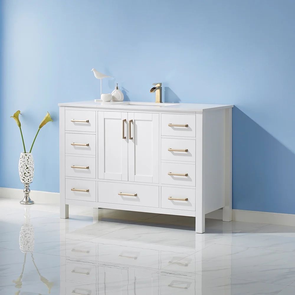 Vinnova Shannon 48" Single Vanity in White Composite Carrara White Stone Countertop | Walmart (US)