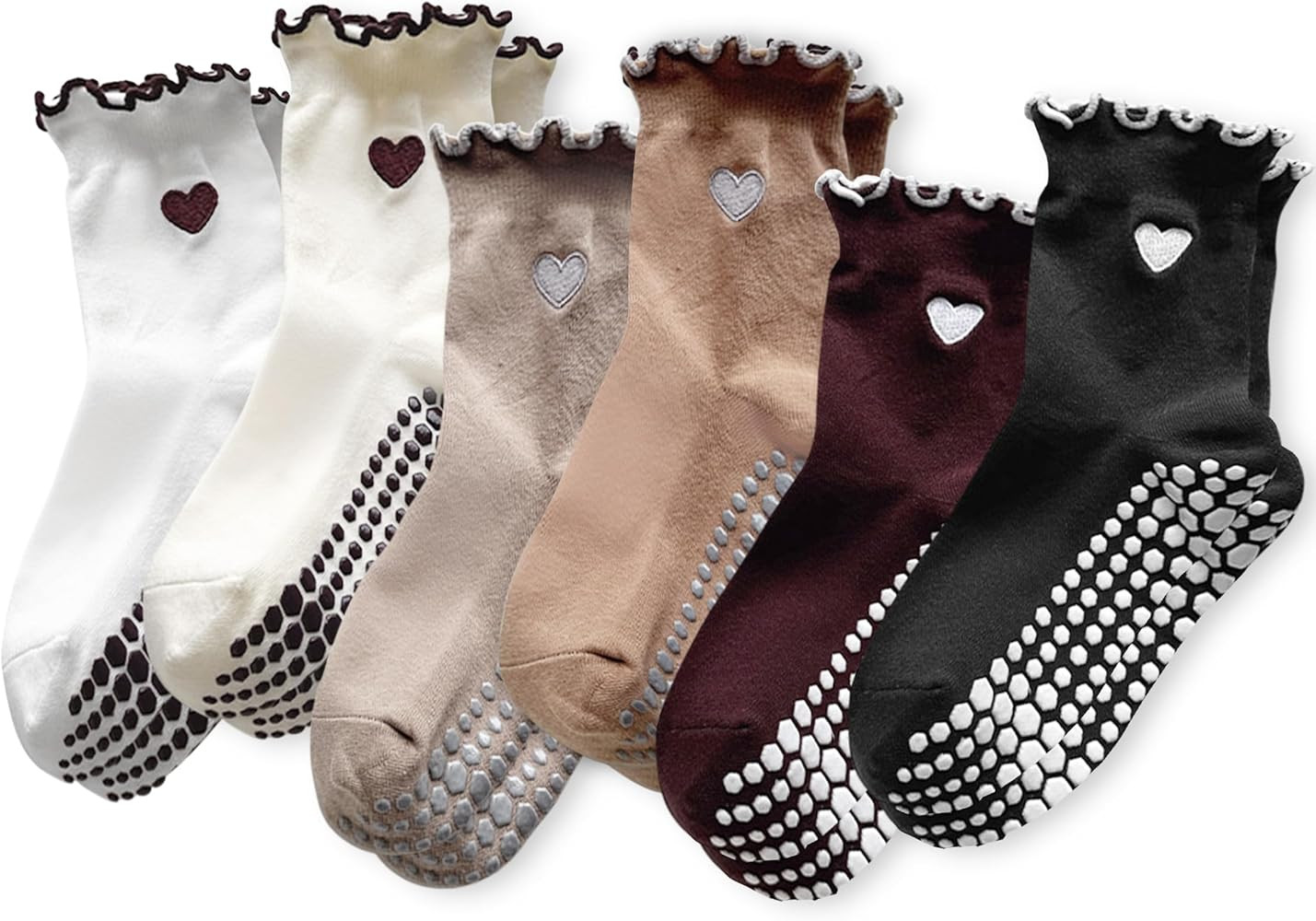 Grip Socks Pilates,4/6Pairs Cotton Cute Pilates Socks for Women, Ruffle Grippy Sock for Yoga Barr... | Amazon (US)