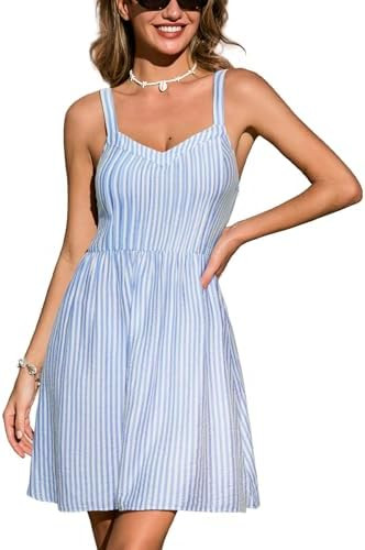 CUPSHE Women's Casual Summer Dresses Sleeveless Spaghetti Strap Striped Lightweight Mini Sundress... | Amazon (US)