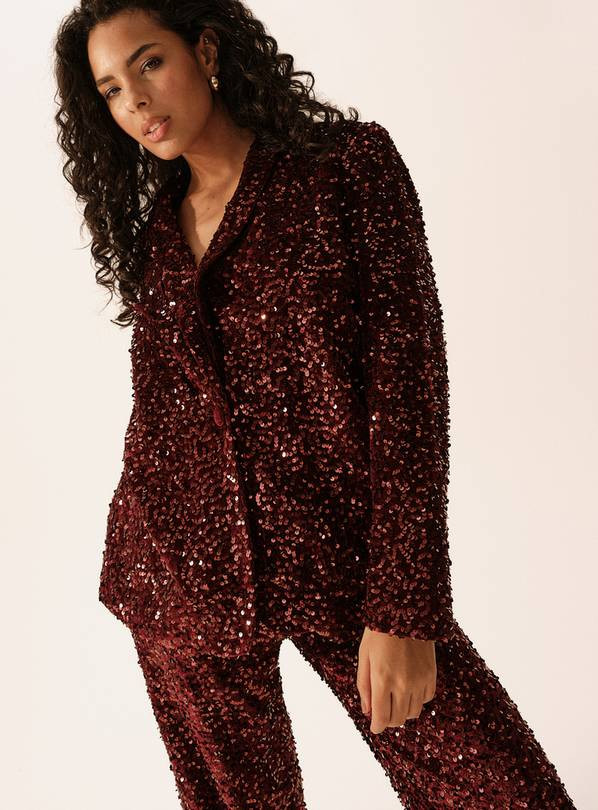 Buy Burgundy Sequin Embellished Relaxed Blazer 24 | Blazers | Tu | Tu Clothing