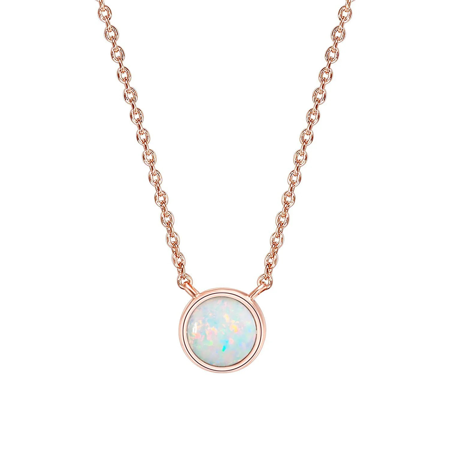 PAVOI 14K Rose Gold Plated Round Created White Opal Necklace | Walmart (US)
