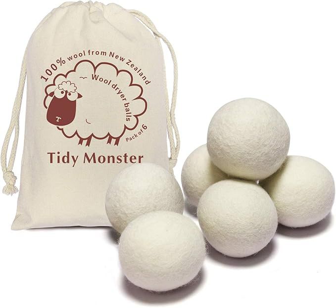 6 Pack All Natural Organic Wool Dryer Balls XL Size - Reusable Chemical Free Natural Fabric Softe... | Amazon (US)