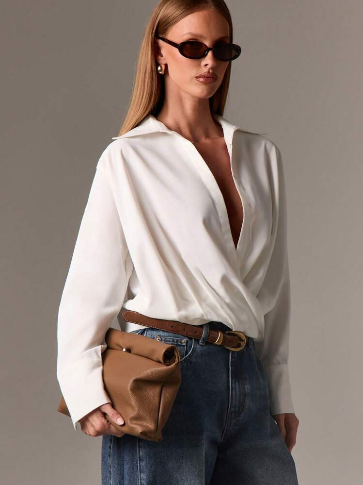 Camisa  blanca cruzada | SHEIN