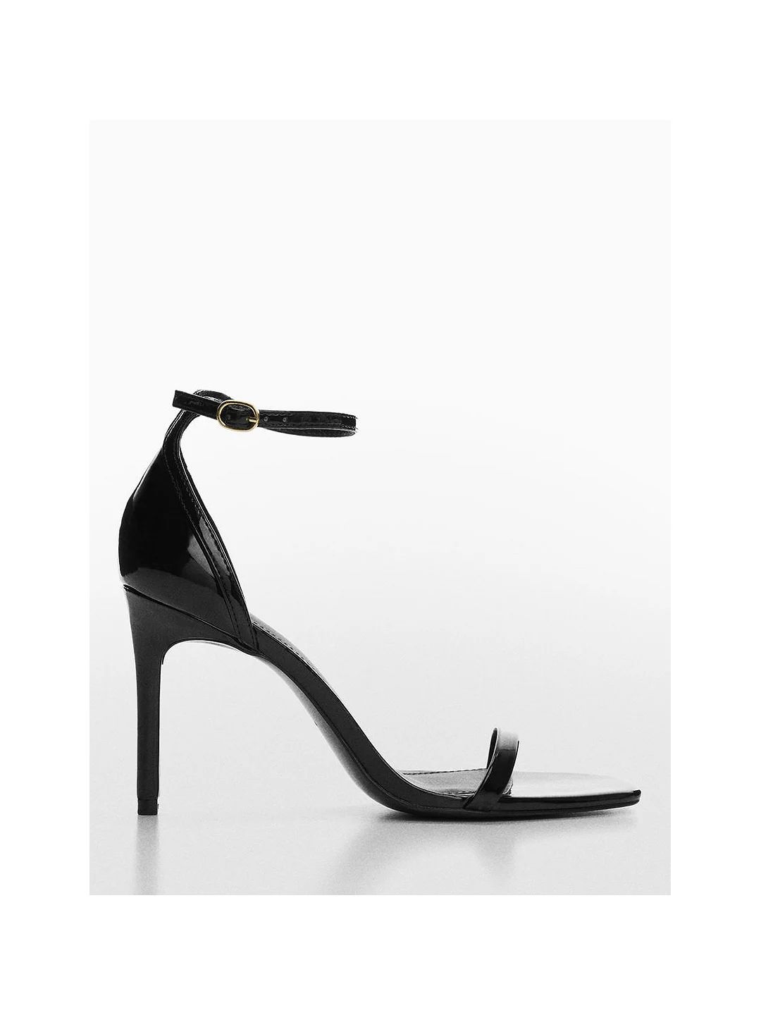 Mango Aussieb Buckle Strap High Heel Sandals, Black Patent | John Lewis (UK)