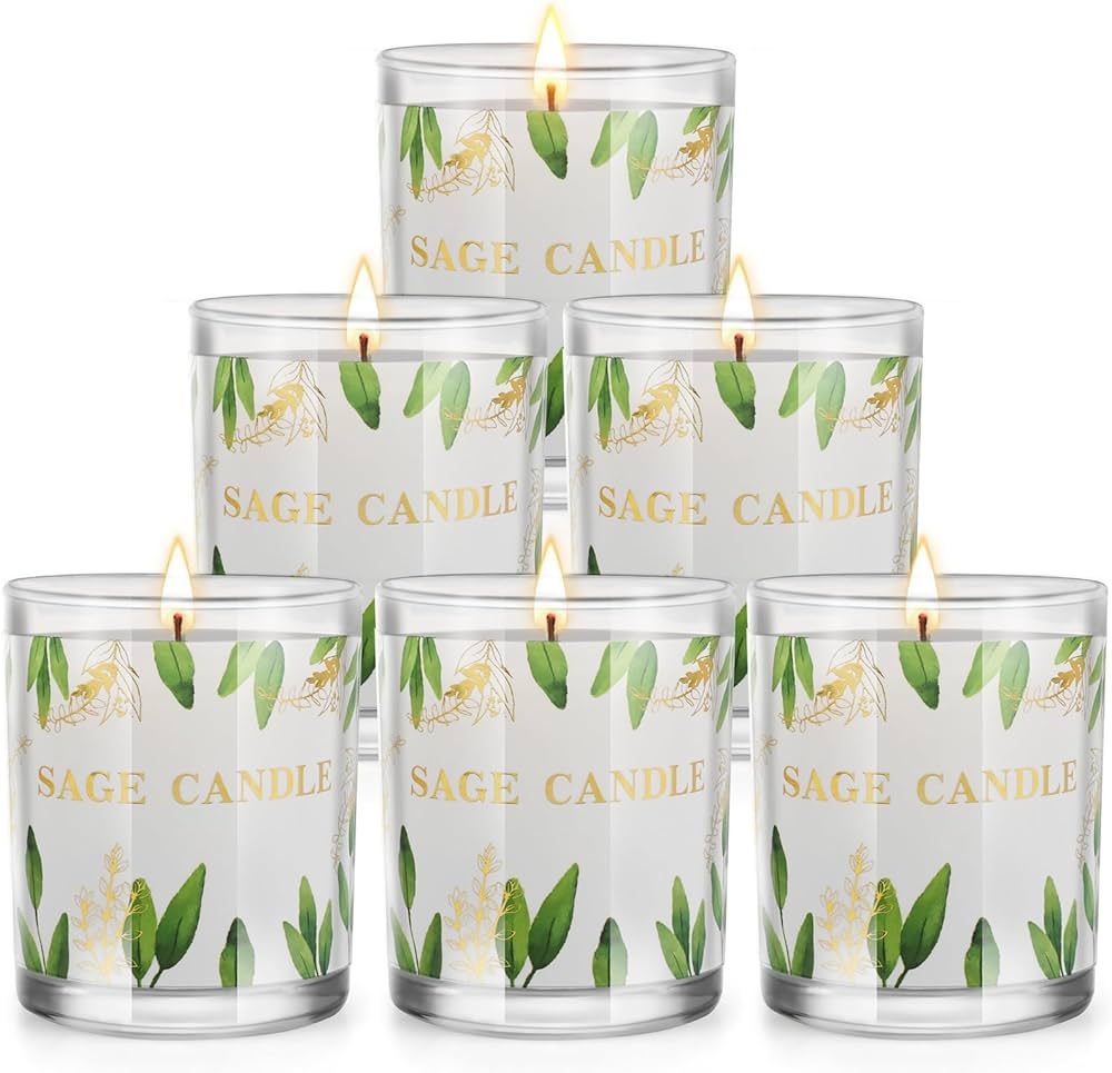 6 Pack Sage Candles, Scented Candles Gifts Set for Cleansing House Negative Energy, Natural Soy W... | Amazon (US)