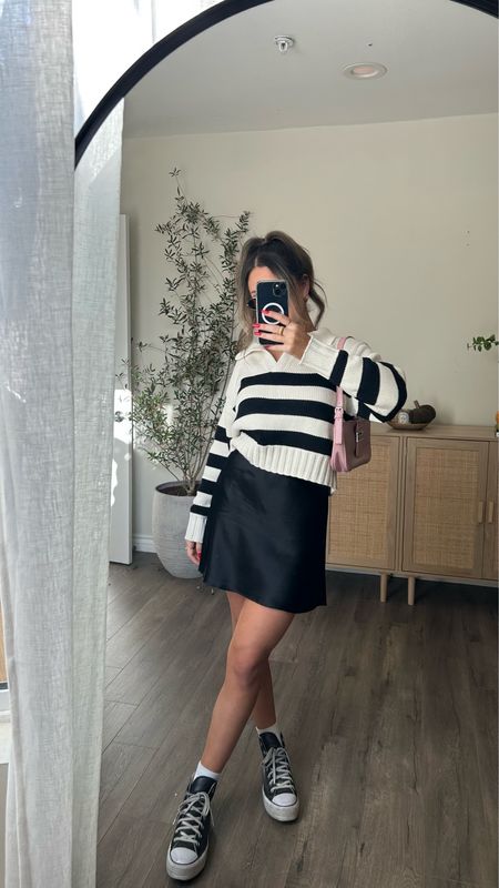 Striped sweater and silk skirt 

#LTKstyletip