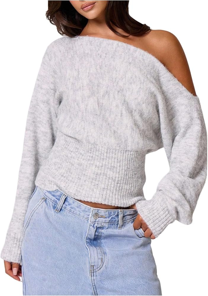 Milumia Women's Off The Shoulder Sweater Long Sleeve Cinched Waist Fall Knit Tops Knitwear | Amazon (US)