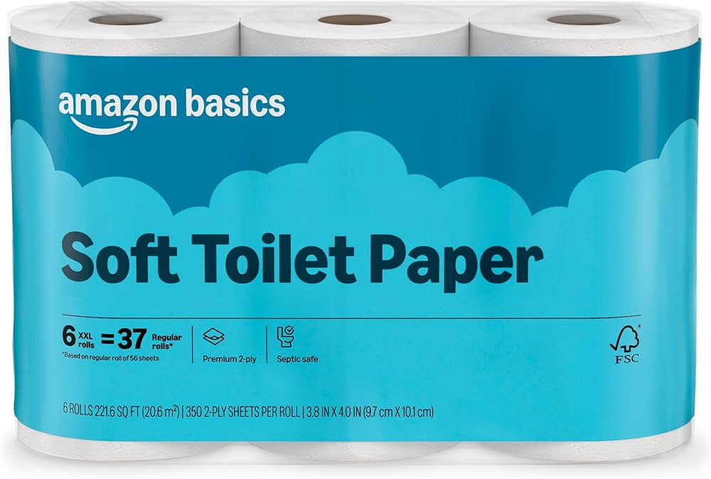 Amazon Basics 2-Ply Soft Toilet Paper, 6 Rolls (1 Pack of 6), Equivalent to 37 Regular Rolls, Pac... | Amazon (US)
