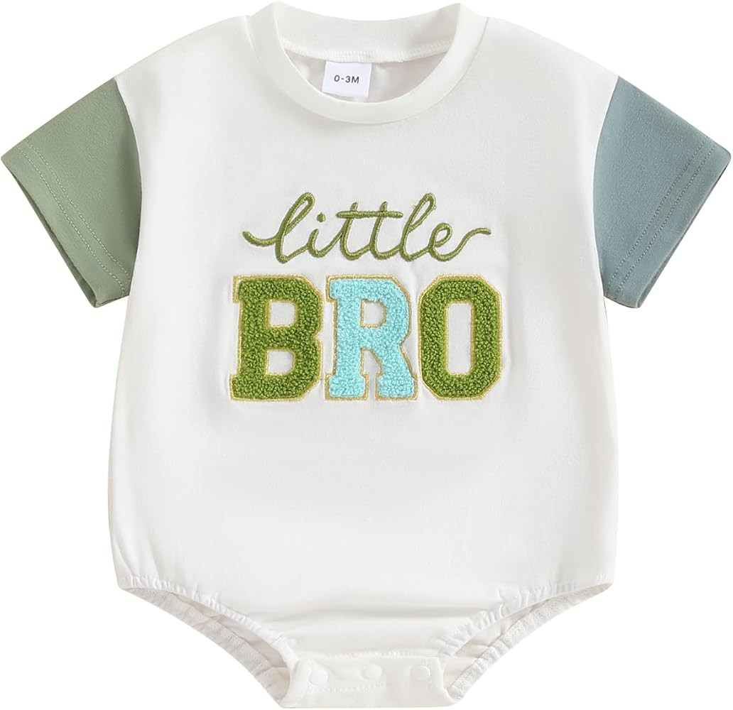 Lesimsam Newborn Baby Boy Girl Little Sis Little Bro Embroidery Oversized T-Shirt Bubble Romper S... | Amazon (US)