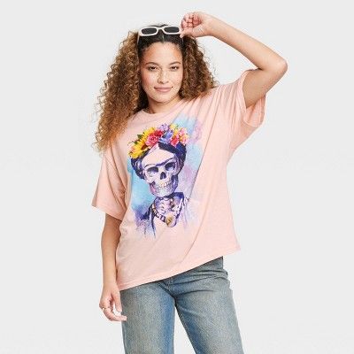 Women's Dia De Los Muertos Frida Short Sleeve Graphic T-Shirt - Rose Gold | Target
