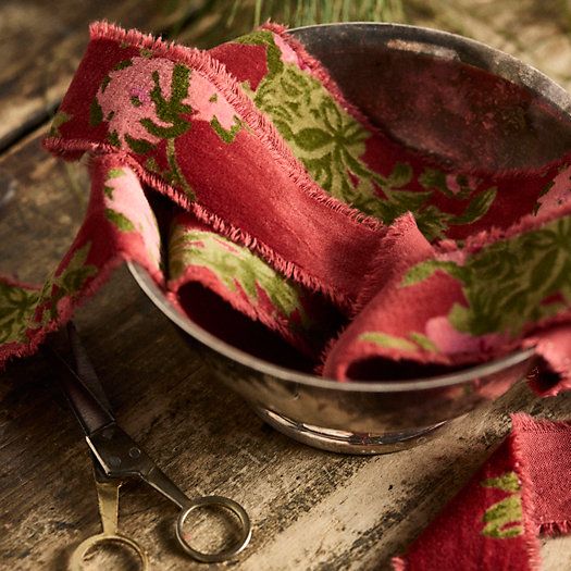 Floral Antiqued Frayed Velvet Ribbon | Terrain