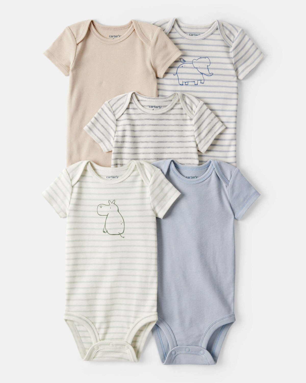 Baby Boy 5-Pack Hippo Multipack Bodysuits - Brown/Blue/White | Carter's Inc