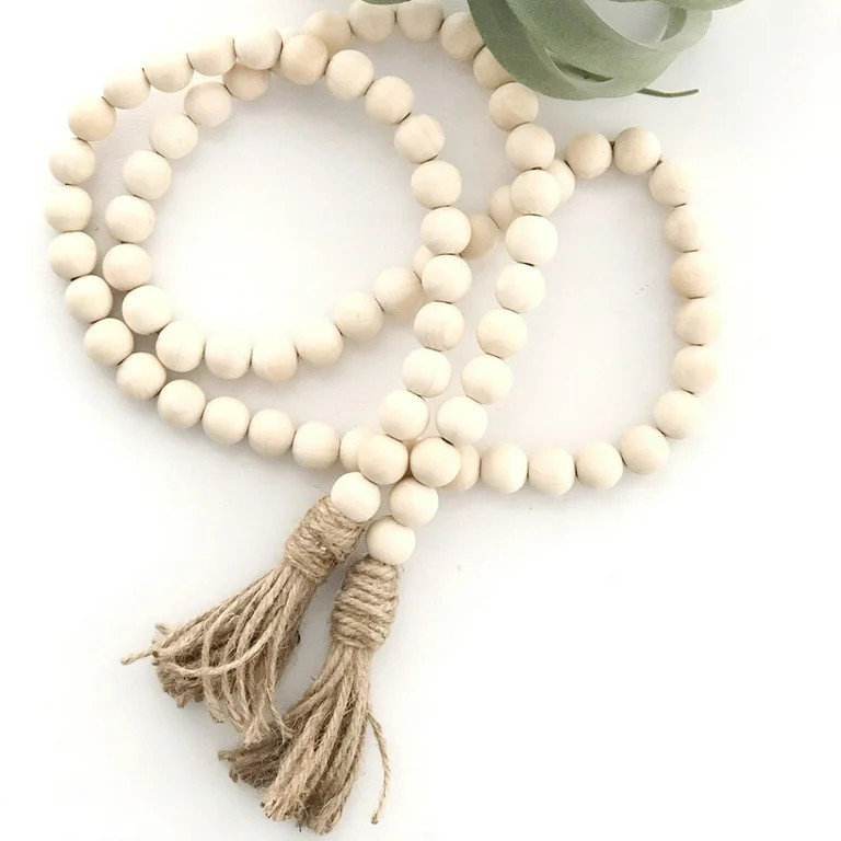Vruelia Wooden Bead Garland, Farmhouse Rustic Tassle, Artificial Garland, 100cm, Wood, 0.23 lbs | Walmart (US)