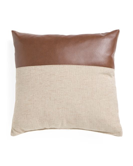 22x22 Linen And Faux Leather Pillow | TJ Maxx
