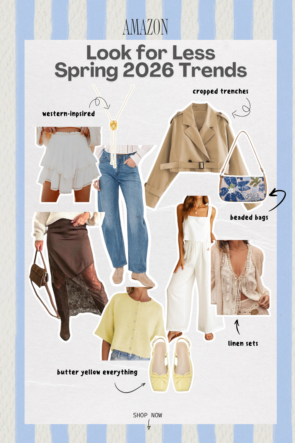 spring 2026 trends but make them under $50 >>> 💛

amazon is actually killing it right now with all the pieces everyone’s wearing — linen sets, barrel jeans, matching sets, butter yellow everything… and yes, even the perfect cropped trench

these are the kind of staples you can mix + match all season and still feel very on trend ✨

also… the ballet flats + beaded bag combo?? obsessed

#amazonfashion #ltkunder50 #spring2026trends #linenpants #matchingsets #barreljeans #butteryellow #pasteloutfits #balletflats #festivalwear #westernstyle #affordablefashion 

 #LTKFestival #LTKootd #LTKSeasonal