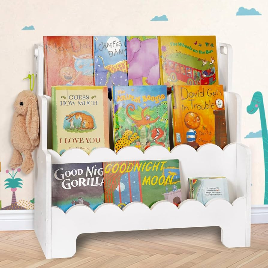 Kids Bookshelf Wooden 3-Tier, Scalloped Book Shelf for Kids Rooms, Front Facing Toddler Montessor... | Amazon (US)