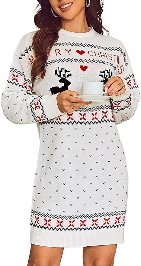 Glamaker Women Cute Ugly Christmas Oversized Sweater Dress Pullover Holiday Sweater at Amazon Wom... | Amazon (US)