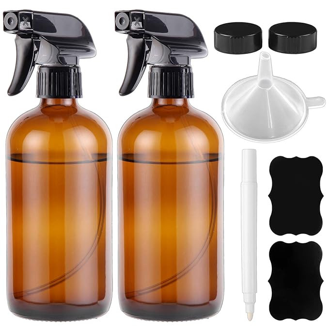 2 Pack Empty Amber Glass Spray Bottles 16 oz for Cleaning, Plants, Pets, Essential Oils or Air Fr... | Amazon (US)