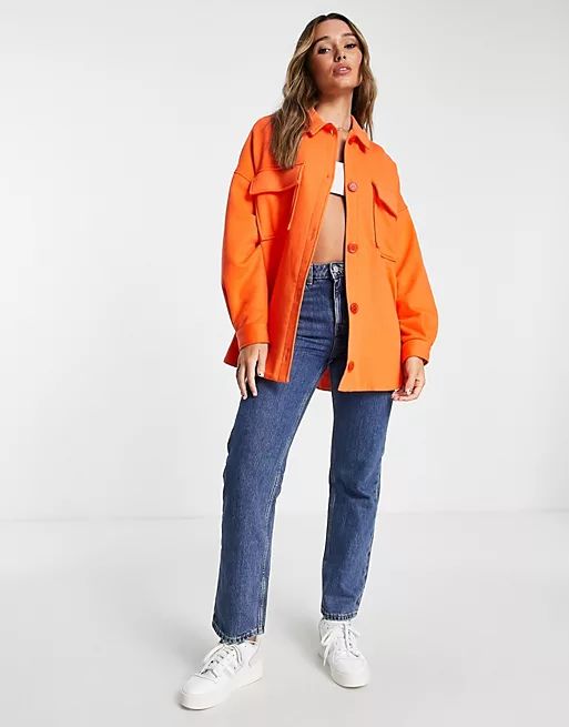 ASOS EDITION jersey shacket in orange | ASOS (Global)